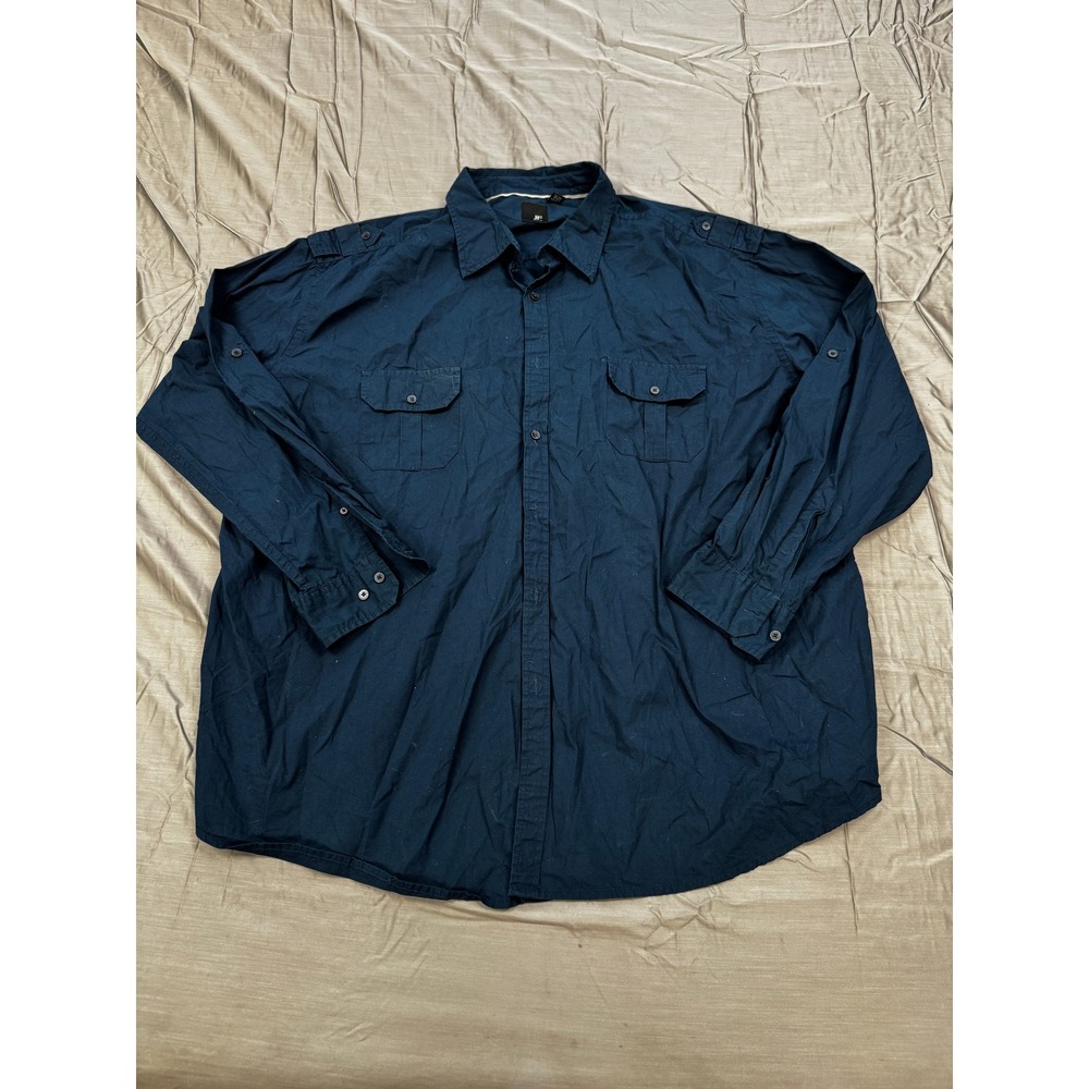 JF J.Ferrar Mens 3XL Blue Cotton Long Sleeve Button Down Utility Shirt Epaulets